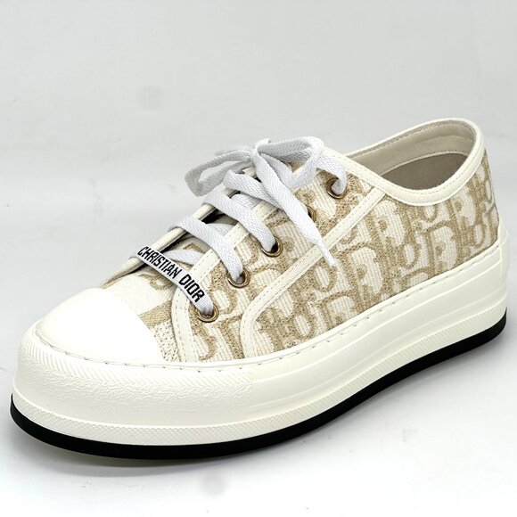 DIOR WALK'N Oblique Lurex Monogram Platform Lace Up Low Top Flat Sneakers - Picture 1 of 16